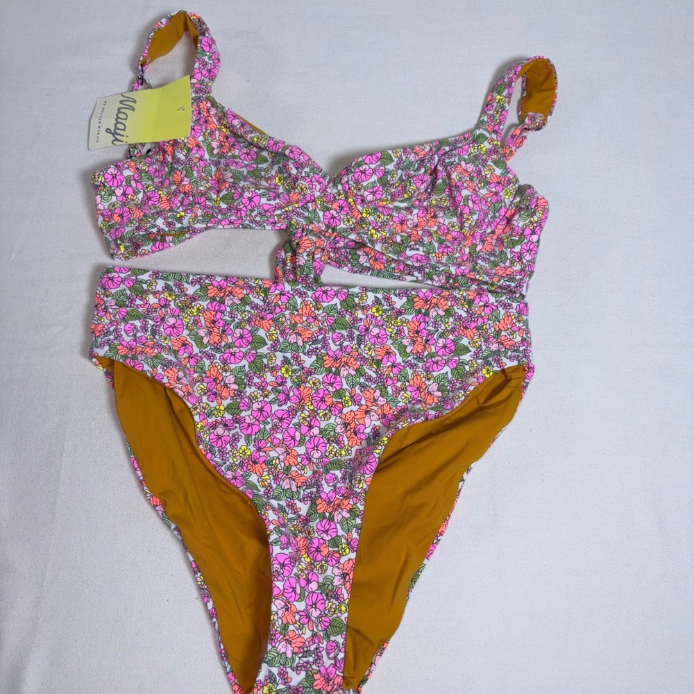 Maaji bikini swimwear Set L Pink Floral New Tie Front High Waist PT7000SET899LG
